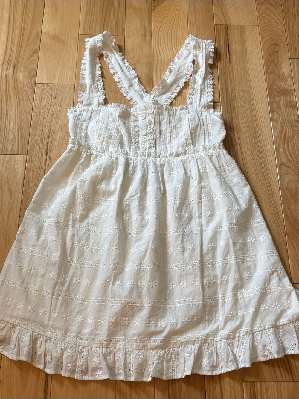 For Love & Lemons White Floral Eyelet Cotton Swing Mini Dress